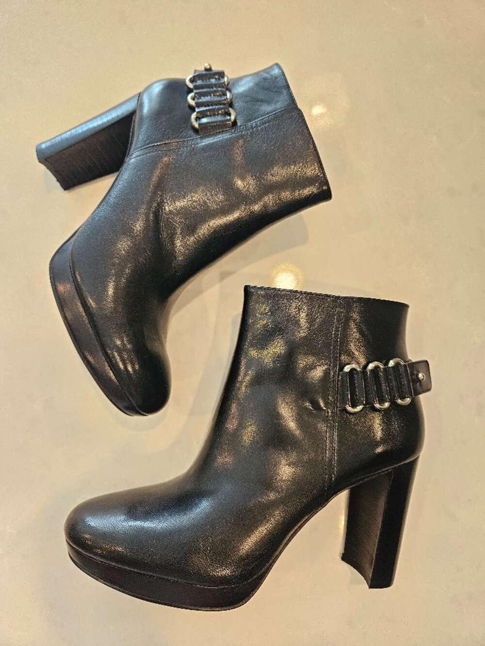 Nine West Platform Inside-Zip Leather Boot - Black - Size 7.5